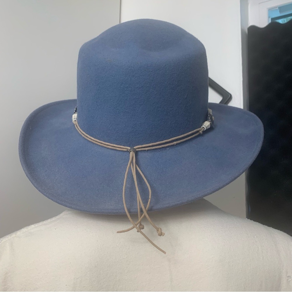 Woolmark Wool Felt Wide Brim Hat Unisex Blue Excellent Western Concho Boho USA - Picture 2 of 10